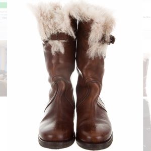 Burberry Brown Leather and Shearling Boots, Size 9